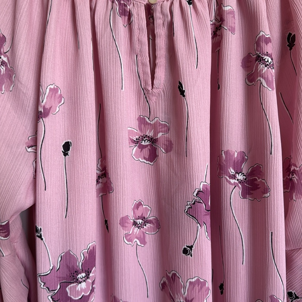 CHAPS Women's Spring Group Pink Floral Top Blouse Flare Sleeves Flowy Medium NEW - Picture 4 of 12